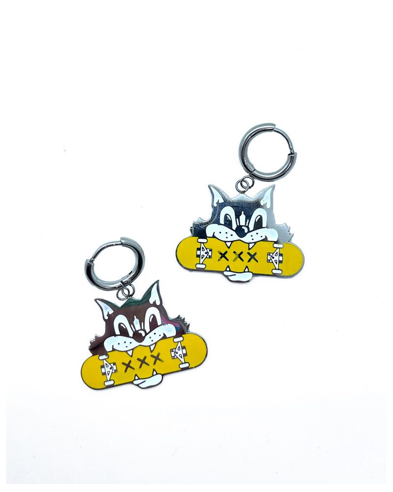 Stainless steel earrings with skater cat design