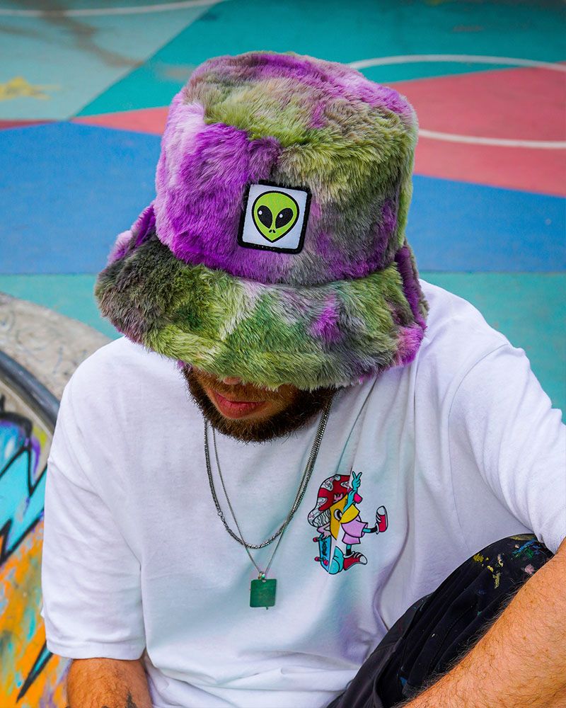 Tie dye fluffy alien hat