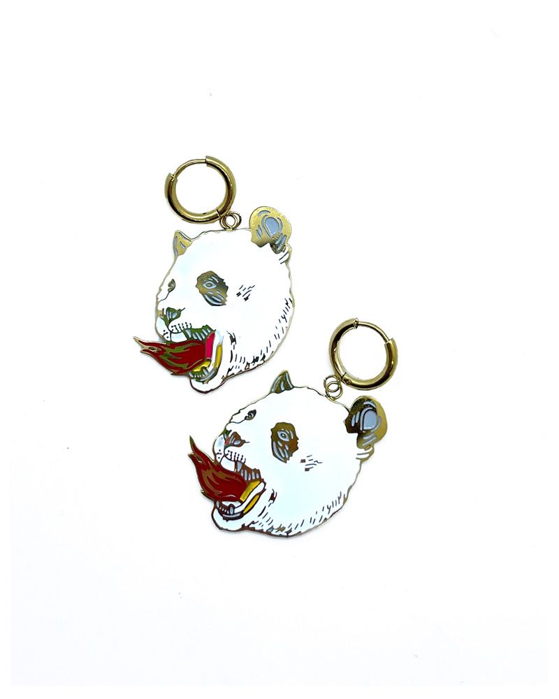 Stainless steel earrings with Infernal Panda design