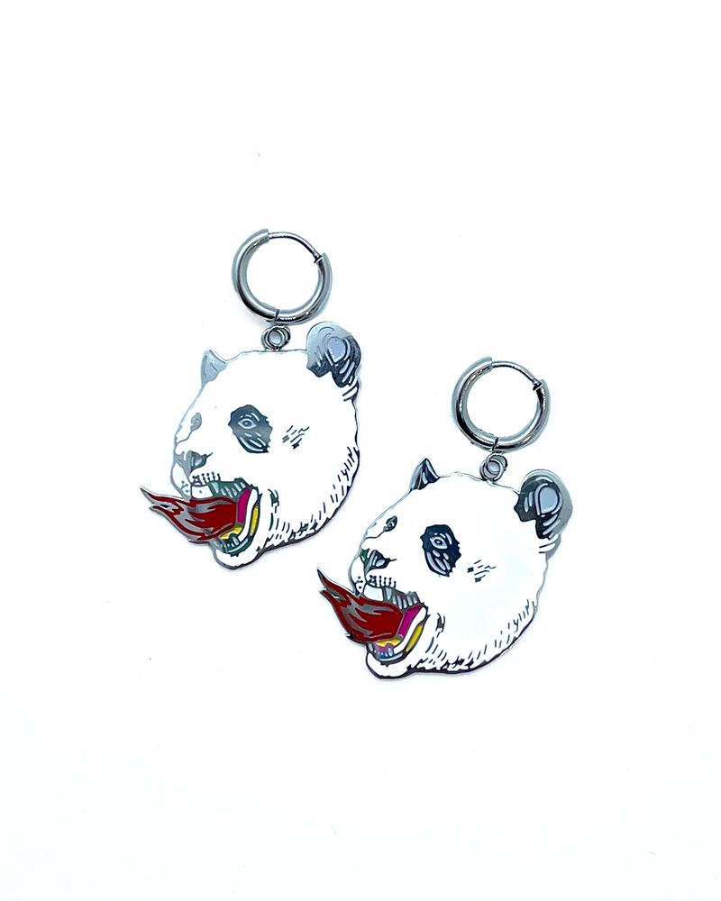 Stainless steel earrings with Infernal Panda design