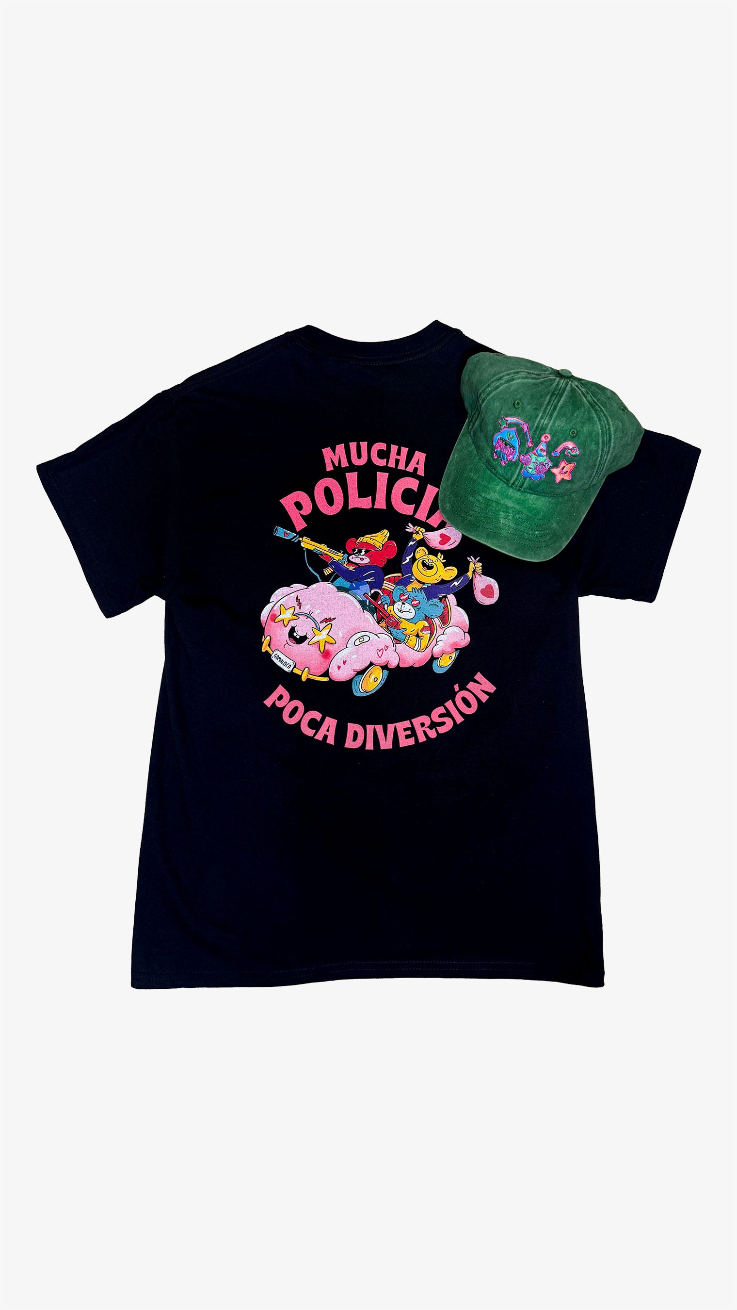 Camiseta Policía negra + Gorra Lovely green