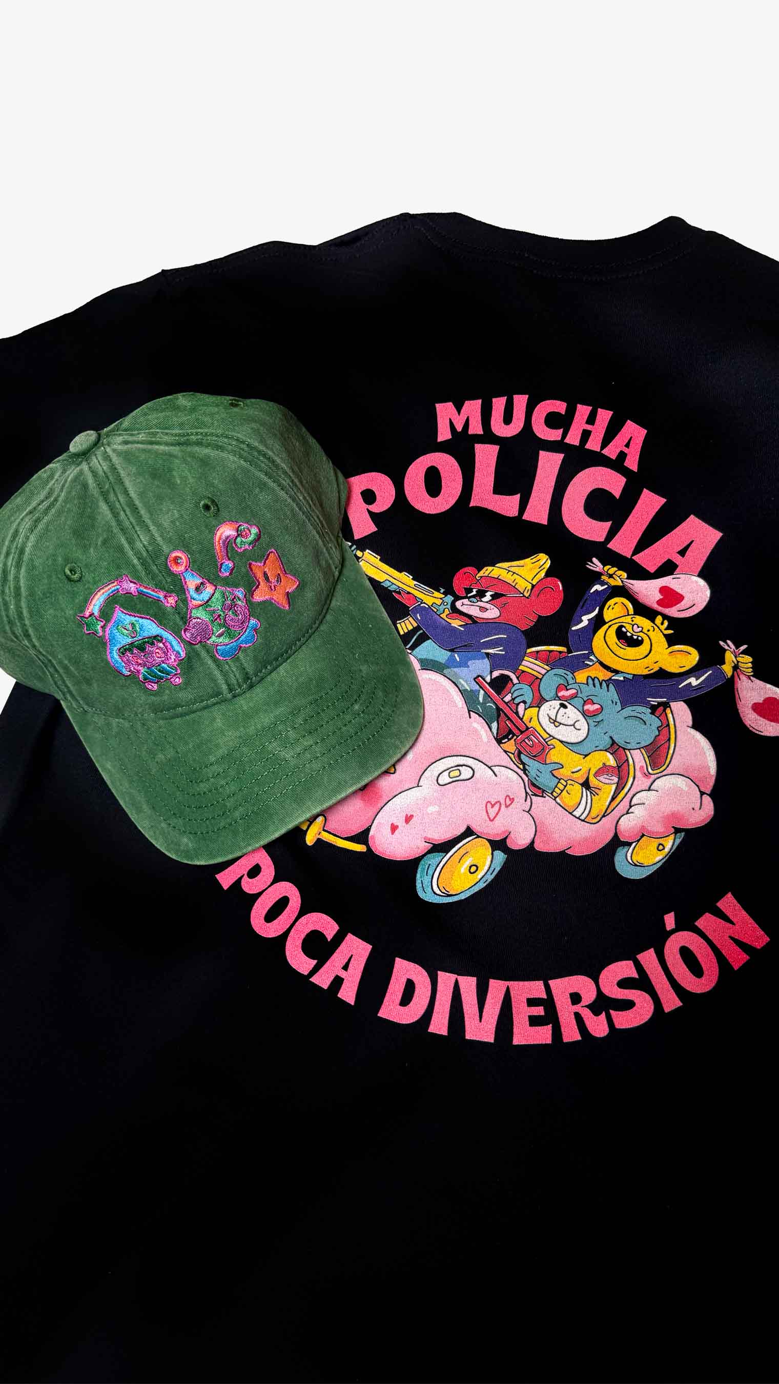 Camiseta Policía negra + Gorra Lovely green