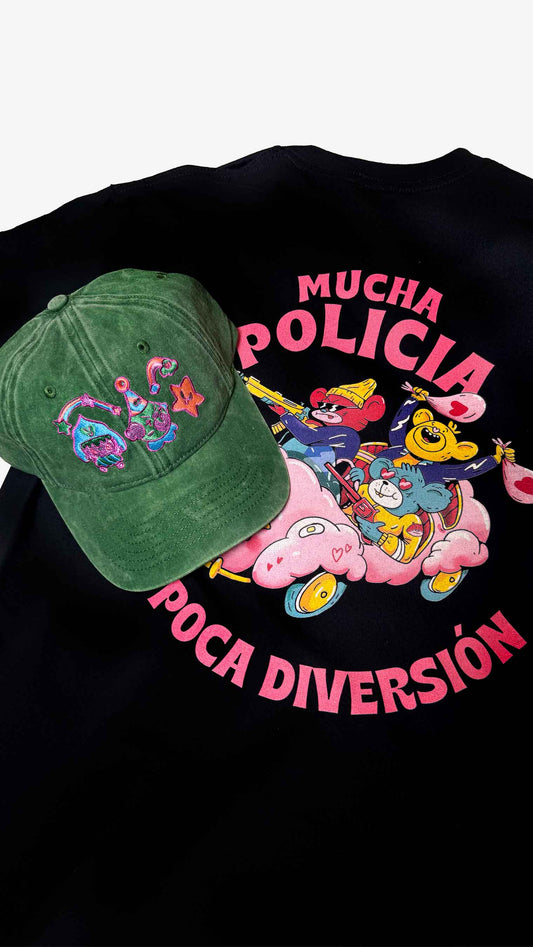 Camiseta Policía negra + Gorra Lovely green