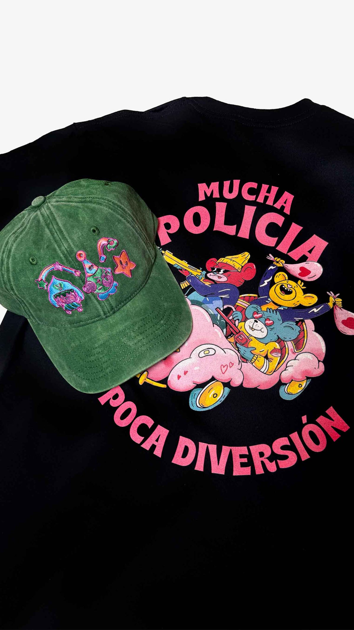 Camiseta Policía negra + Gorra Lovely green