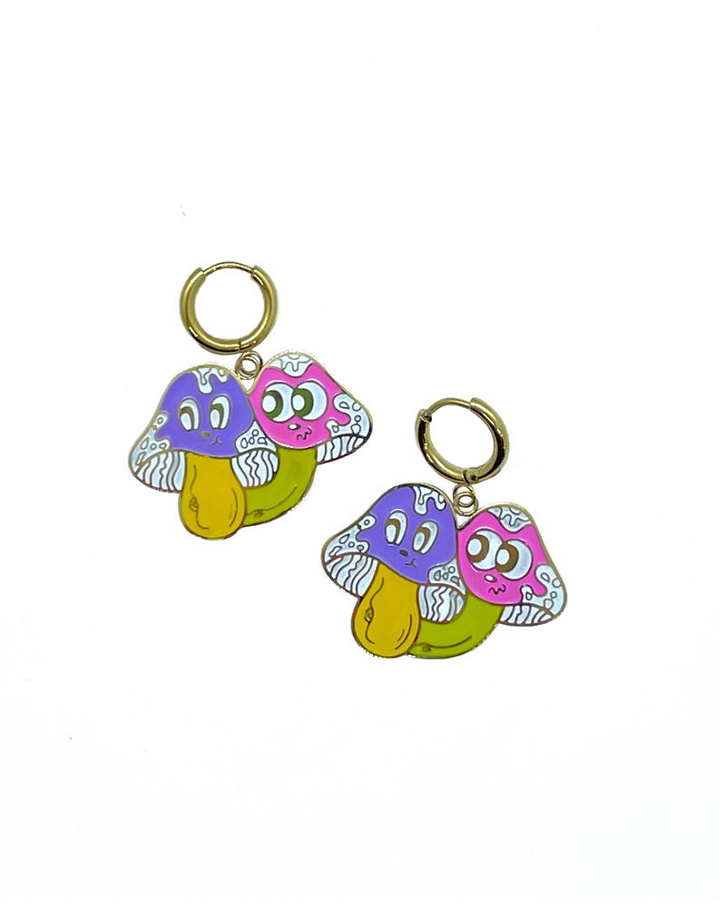 Trippy Mushroom Design Stainless Steel Earrings
