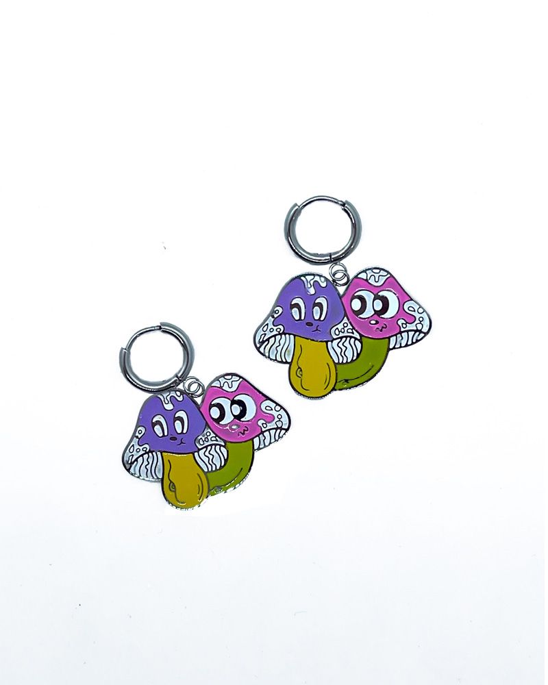 Trippy Mushroom Design Stainless Steel Earrings